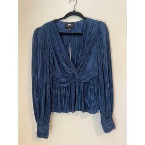 Sabina Musáyev Metallic Pleated Blue Party Top